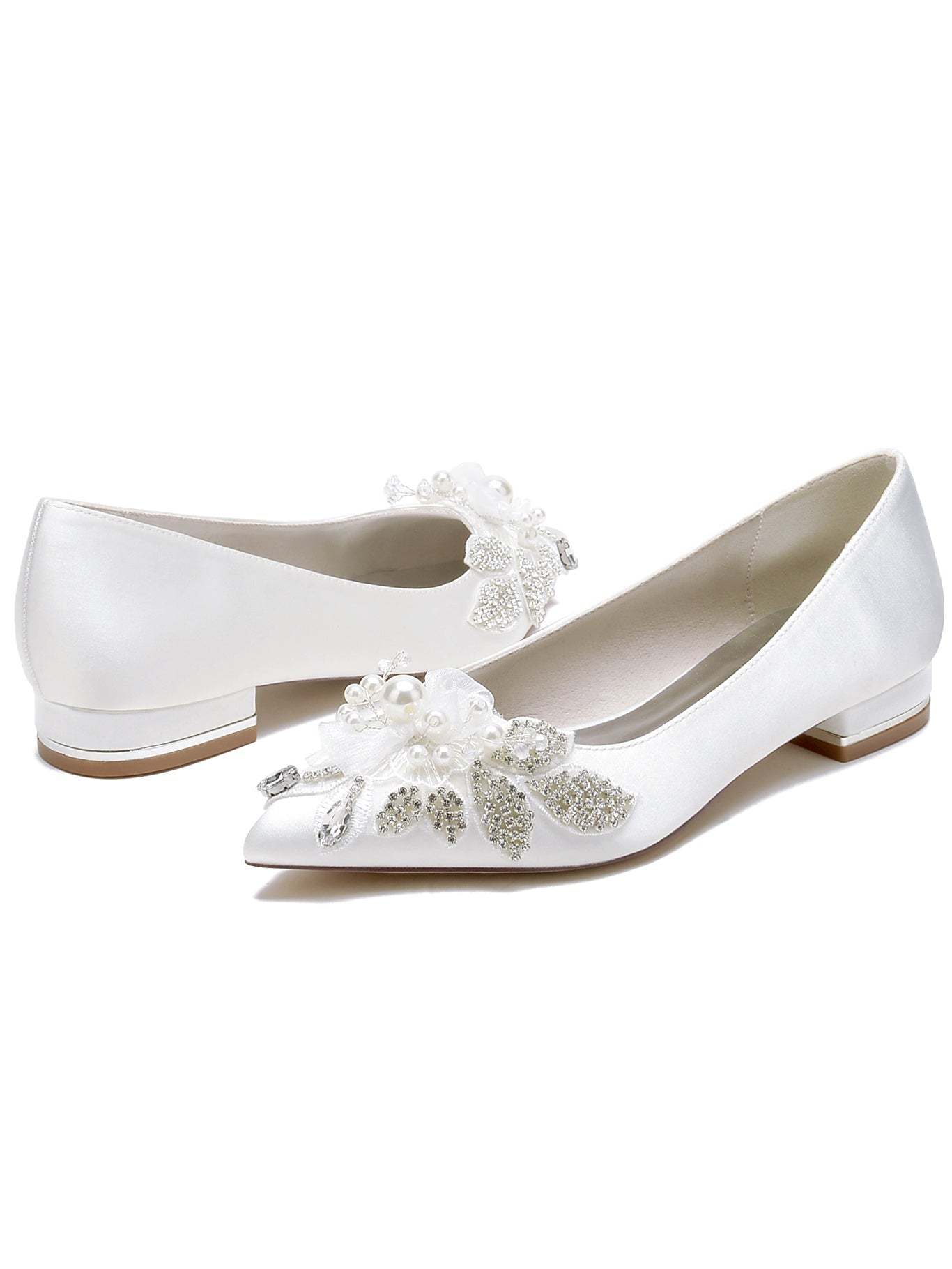Bridal Shoes for Women with Rhinestones Open Toe and Flat Heel