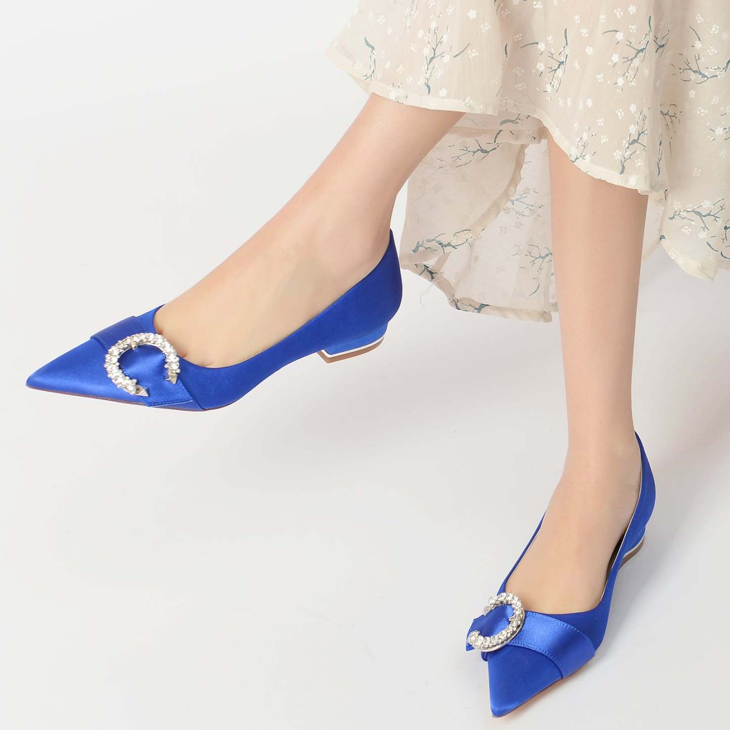 Bridal Shoes for Women with Silk Satin and Crystal Accents Low Heel Pointed Toe