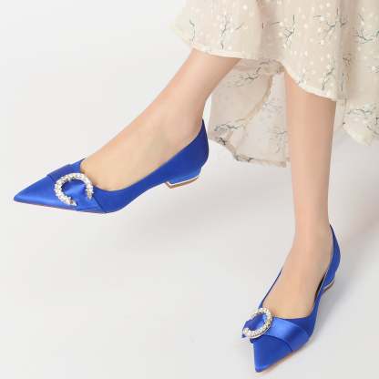 Bridal Shoes for Women with Silk Satin and Crystal Accents Low Heel Pointed Toe