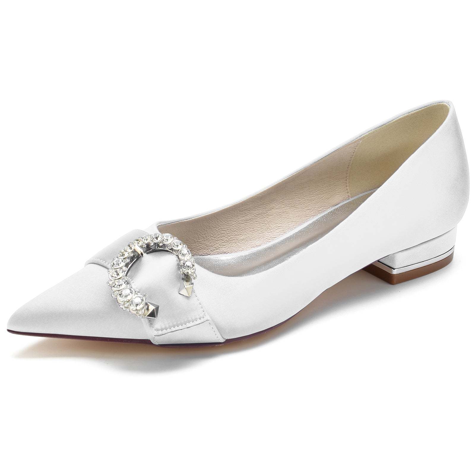 Bridal Shoes for Women with Silk Satin and Crystal Accents Low Heel Pointed Toe