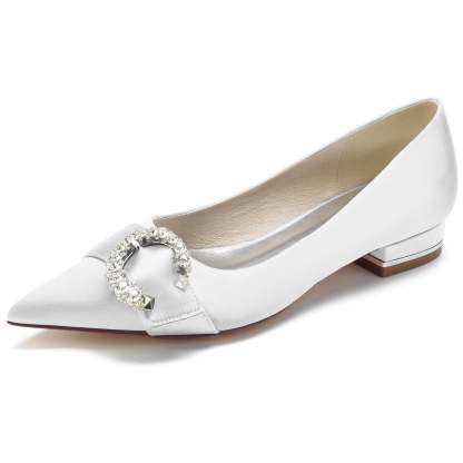 Bridal Shoes for Women with Silk Satin and Crystal Accents Low Heel Pointed Toe