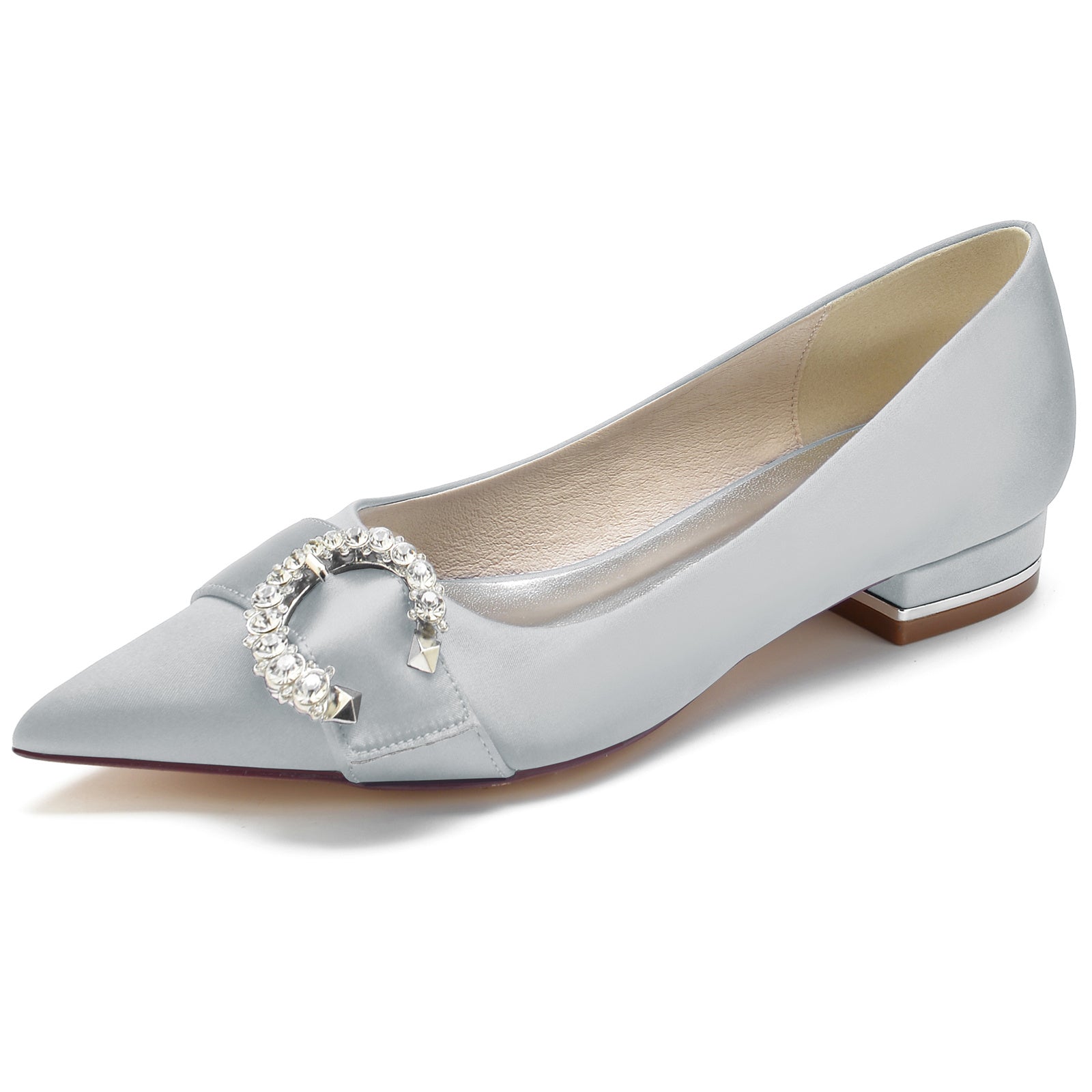 Bridal Shoes for Women with Silk Satin and Crystal Accents Low Heel Pointed Toe