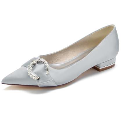Bridal Shoes for Women with Silk Satin and Crystal Accents Low Heel Pointed Toe