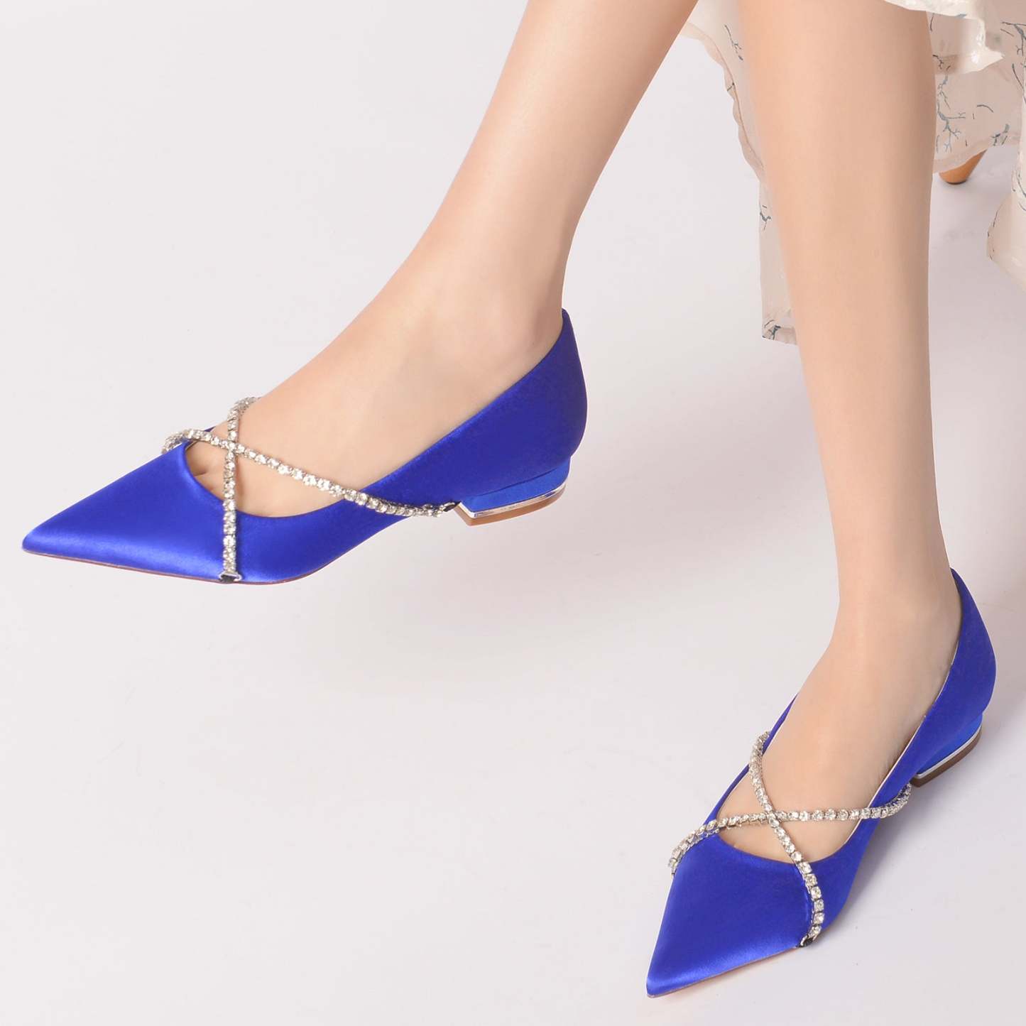 Bridal Shoes for Women with Crystal Chain Cross Strap and Pointed Toe