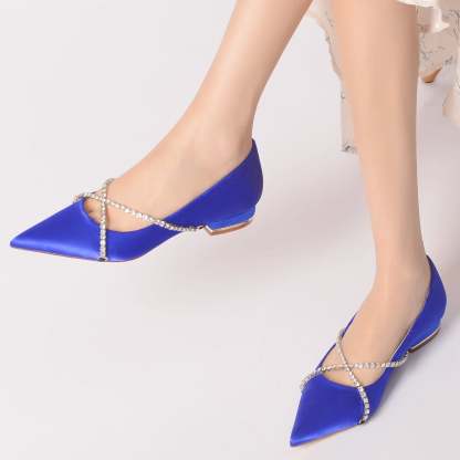 Bridal Shoes for Women with Crystal Chain Cross Strap and Pointed Toe