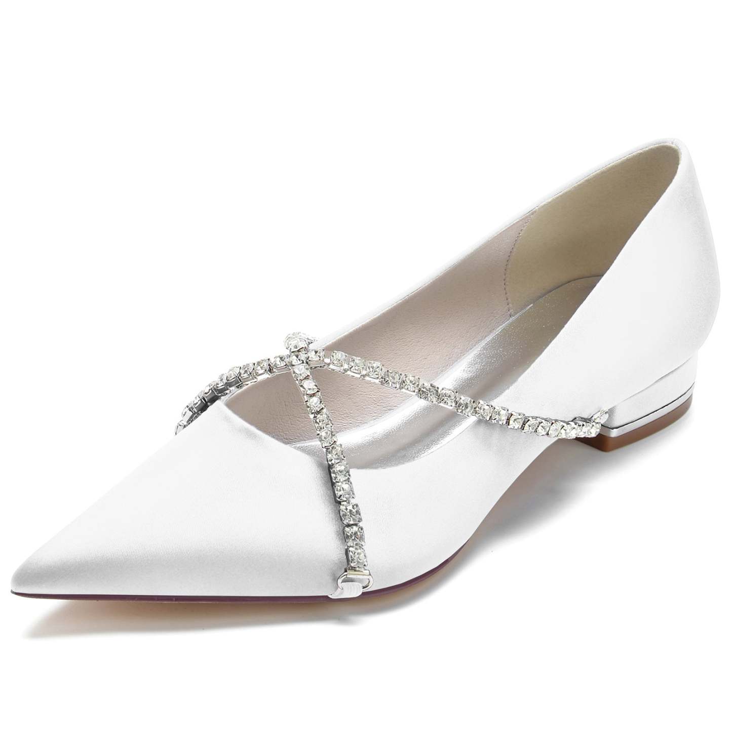 Bridal Shoes for Women with Crystal Chain Cross Strap and Pointed Toe