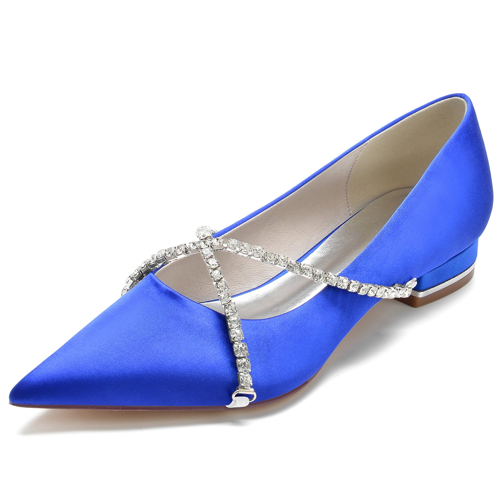 Bridal Shoes for Women with Crystal Chain Cross Strap and Pointed Toe