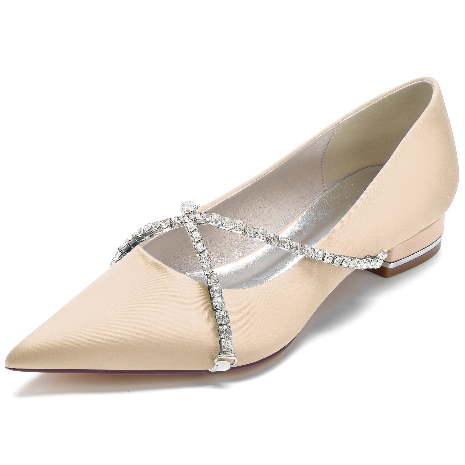 Bridal Shoes for Women with Crystal Chain Cross Strap and Pointed Toe