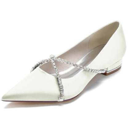 Bridal Shoes for Women with Crystal Chain Cross Strap and Pointed Toe