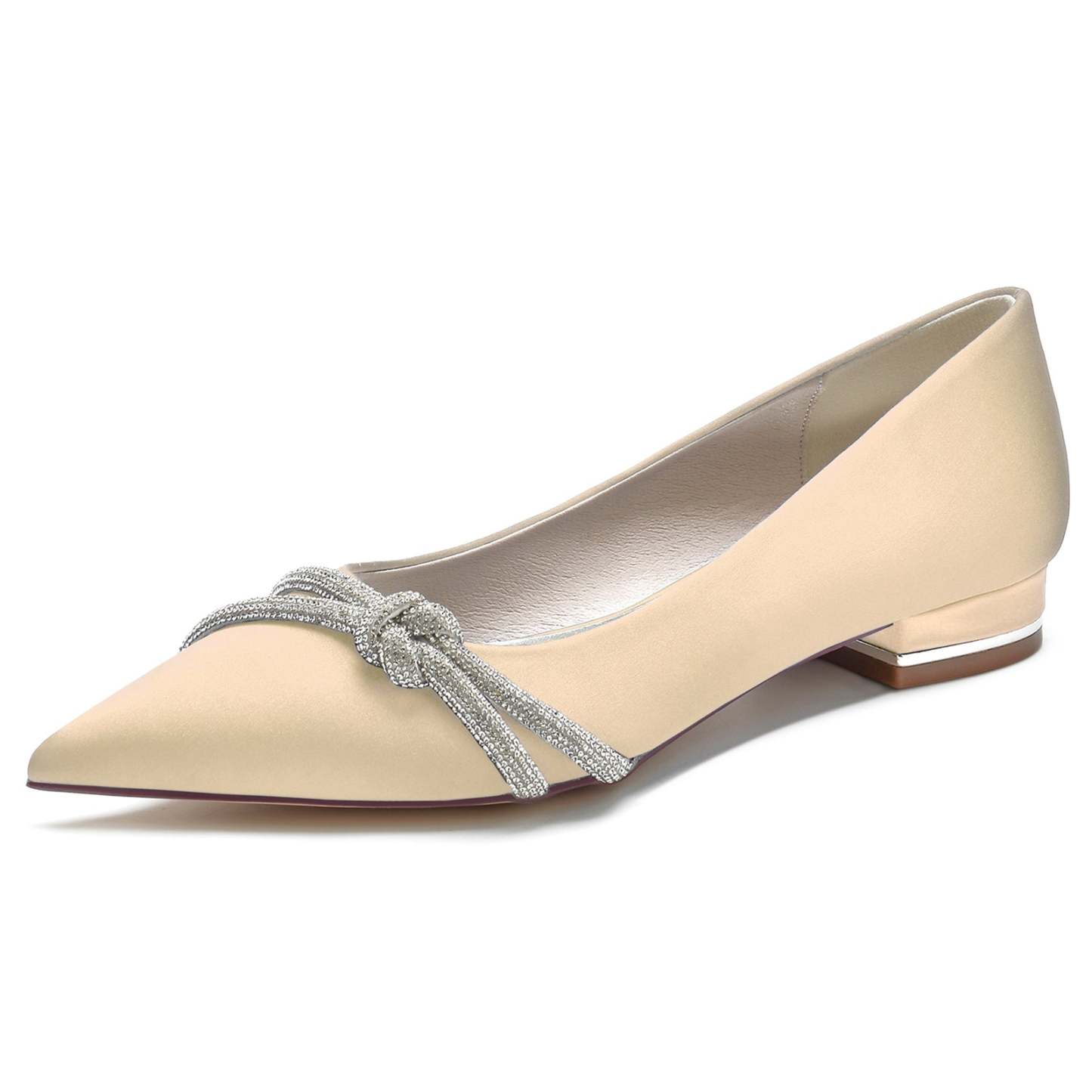 Minimalist Knot Bridal Shoes for Women with Pointed Toe and Low Heel