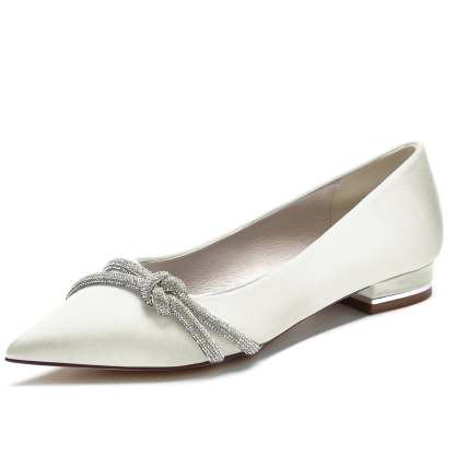 Minimalist Knot Bridal Shoes for Women with Pointed Toe and Low Heel