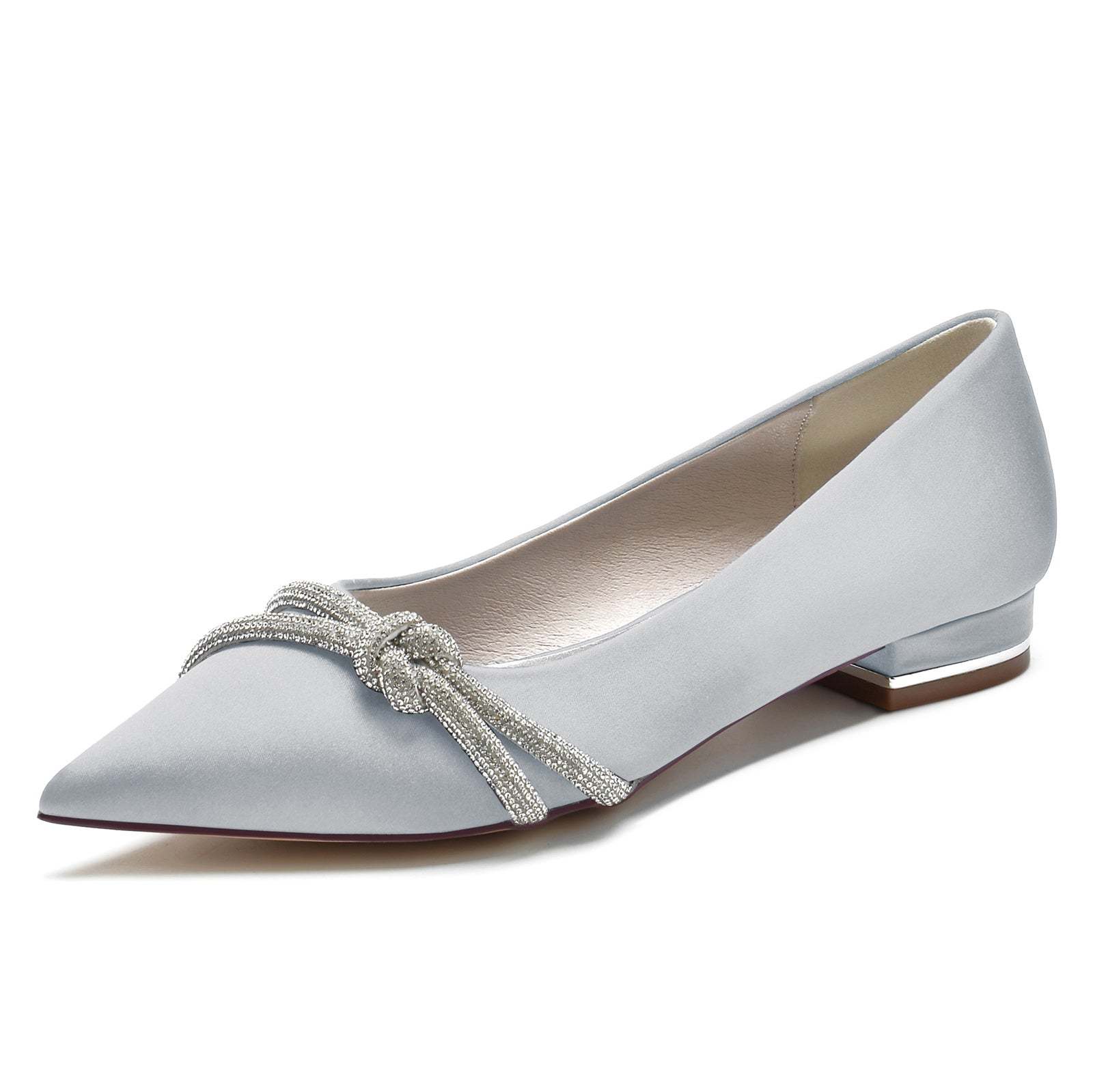 Minimalist Knot Bridal Shoes for Women with Pointed Toe and Low Heel