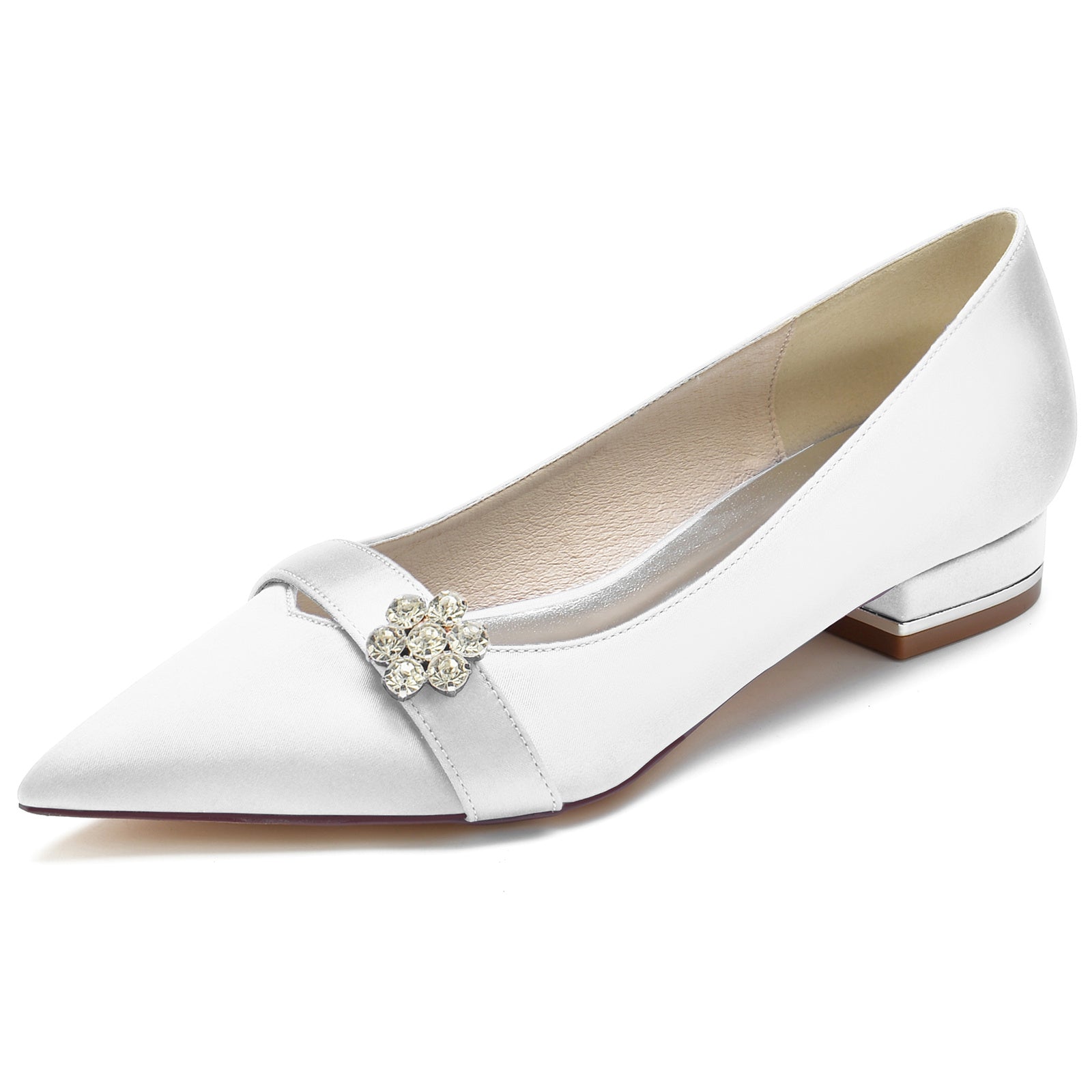 Bridal Shoes for Women with Petite Diamond Flower and Low Pointed Toe