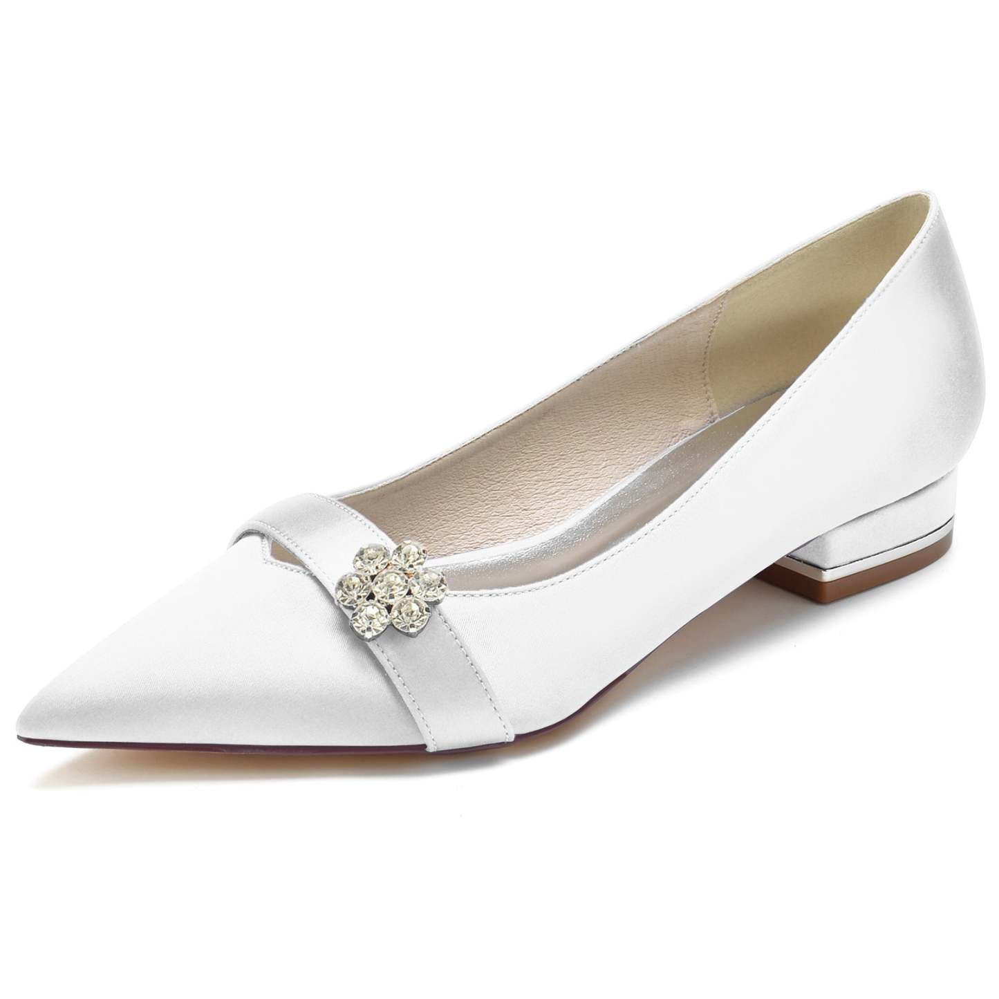 Bridal Shoes for Women with Petite Diamond Flower and Low Pointed Toe