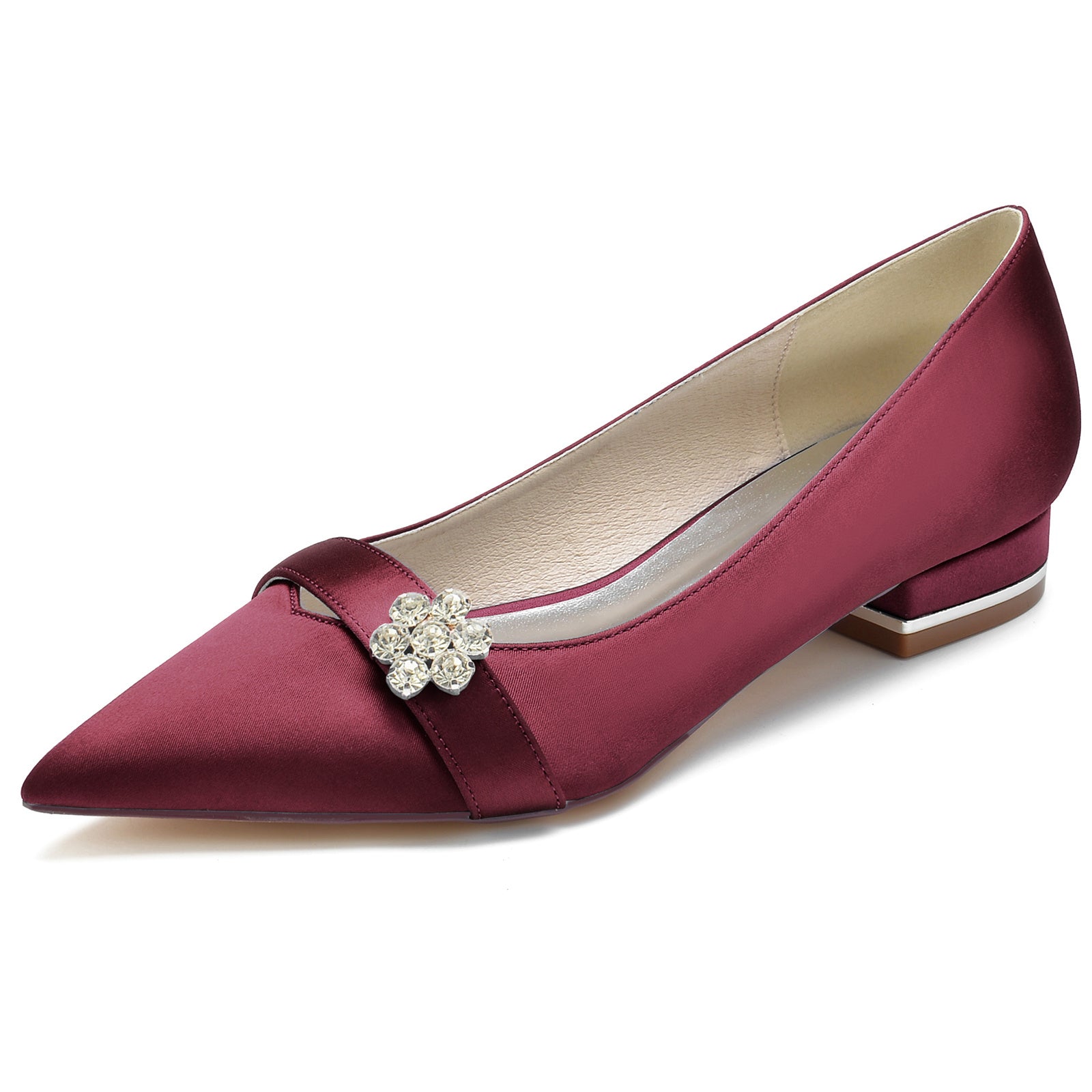 Bridal Shoes for Women with Petite Diamond Flower and Low Pointed Toe