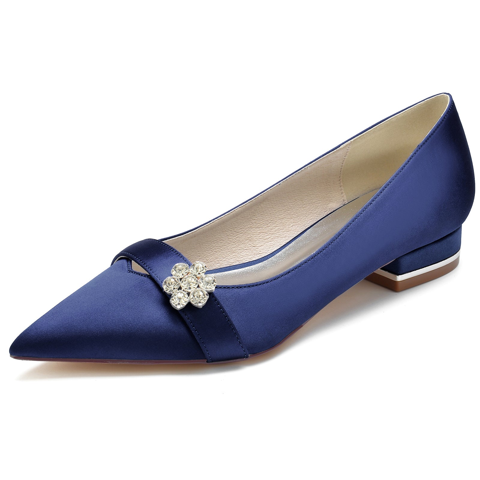 Bridal Shoes for Women with Petite Diamond Flower and Low Pointed Toe
