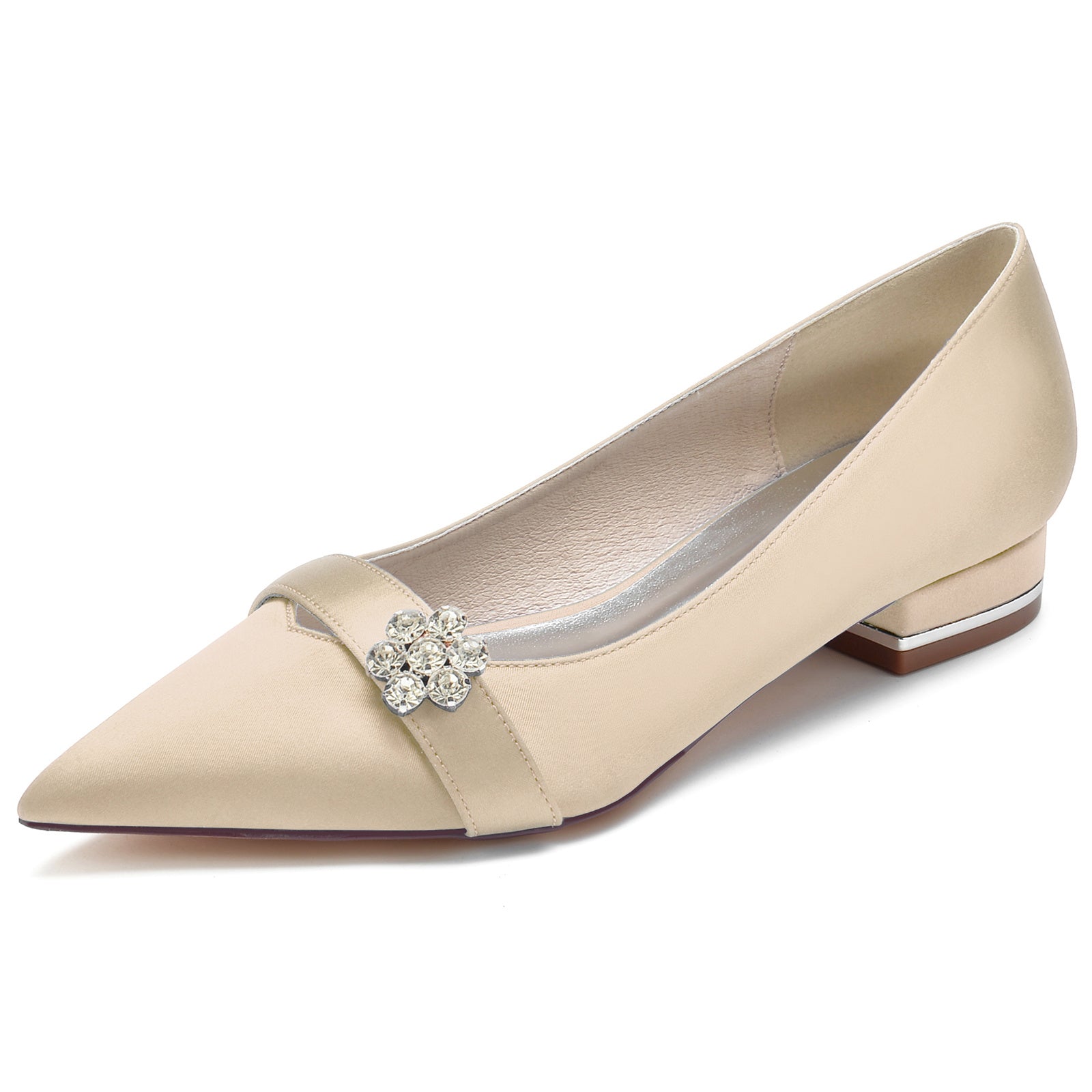 Bridal Shoes for Women with Petite Diamond Flower and Low Pointed Toe