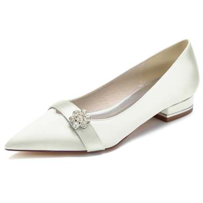 Bridal Shoes for Women with Petite Diamond Flower and Low Pointed Toe