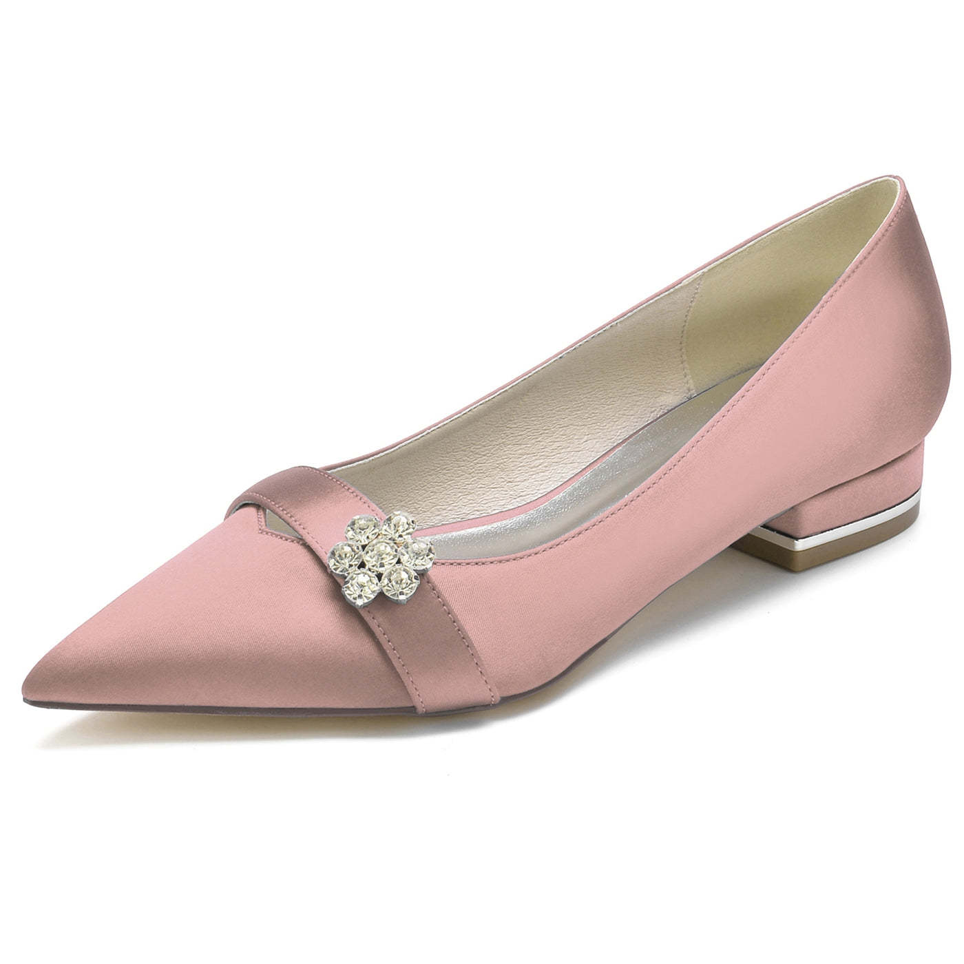 Bridal Shoes for Women with Petite Diamond Flower and Low Pointed Toe