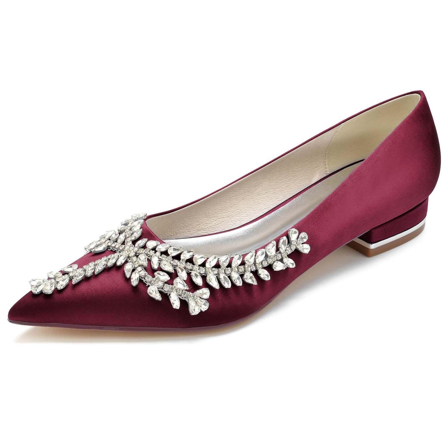 Bridal Shoes for Women in Silk Satin with Rhinestones and Low Closed Heel