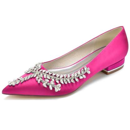 Bridal Shoes for Women in Silk Satin with Rhinestones and Low Closed Heel