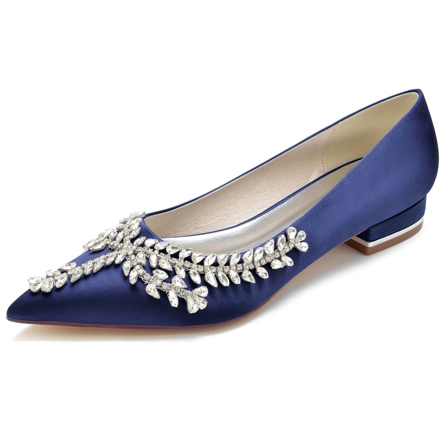Bridal Shoes for Women in Silk Satin with Rhinestones and Low Closed Heel