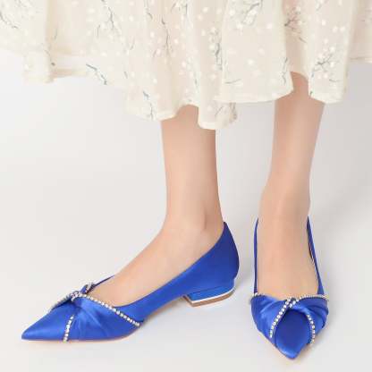 Bridal Shoes for Women with Silk Satin and Imitation Crystal Low Pointed Toe