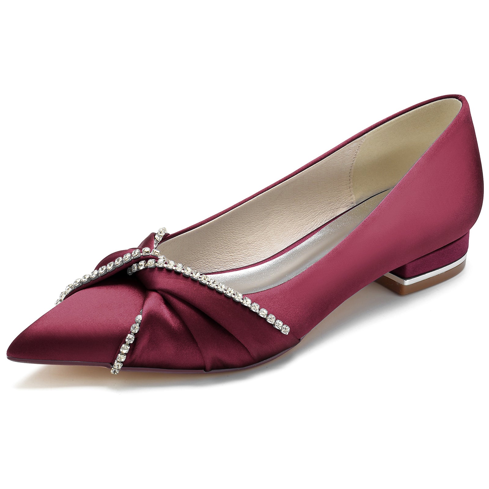 Bridal Shoes for Women with Silk Satin and Imitation Crystal Low Pointed Toe