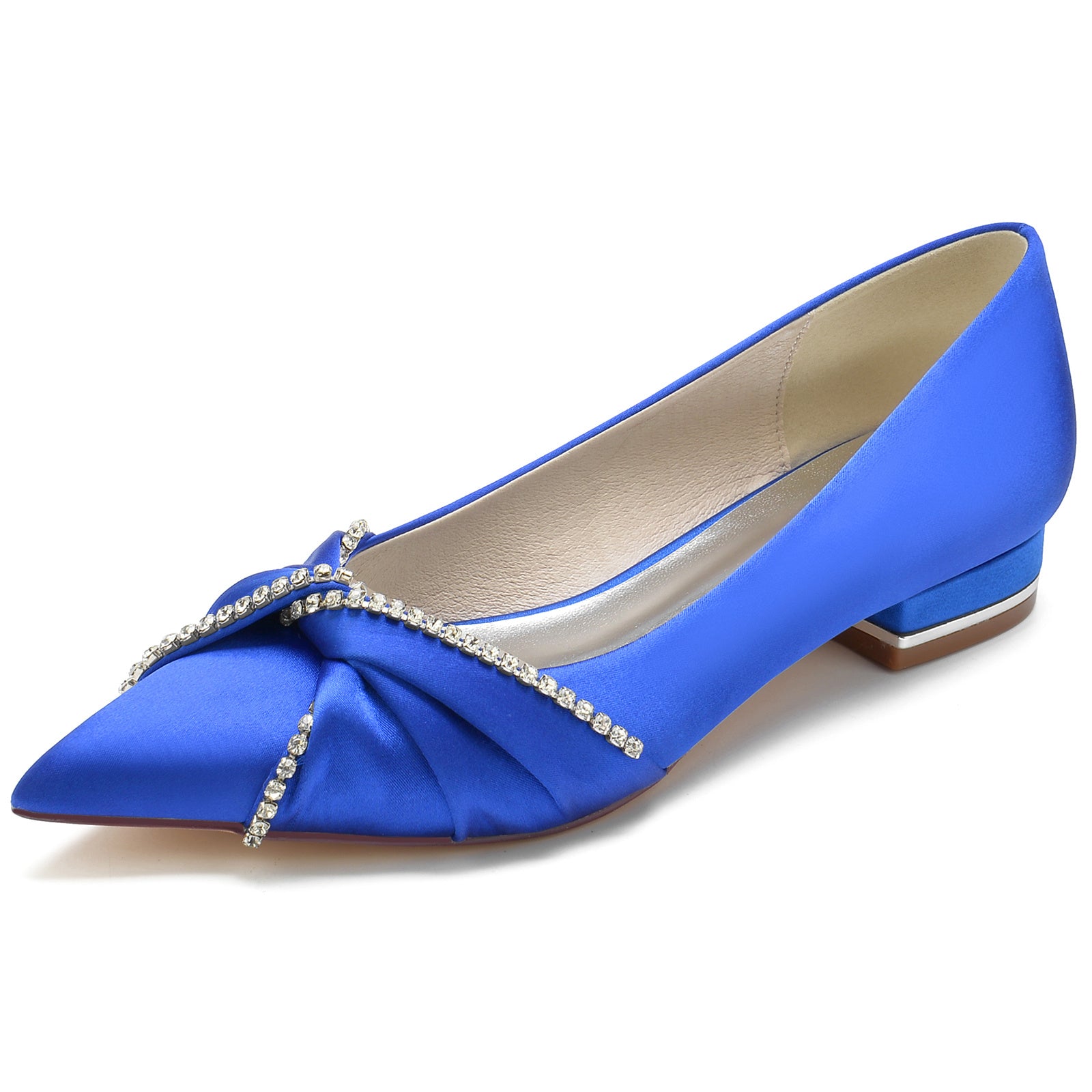 Bridal Shoes for Women with Silk Satin and Imitation Crystal Low Pointed Toe