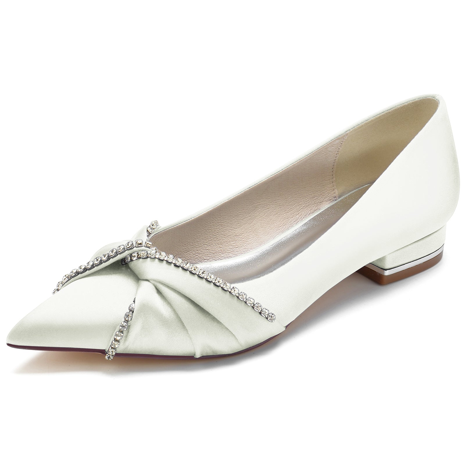 Bridal Shoes for Women with Silk Satin and Imitation Crystal Low Pointed Toe