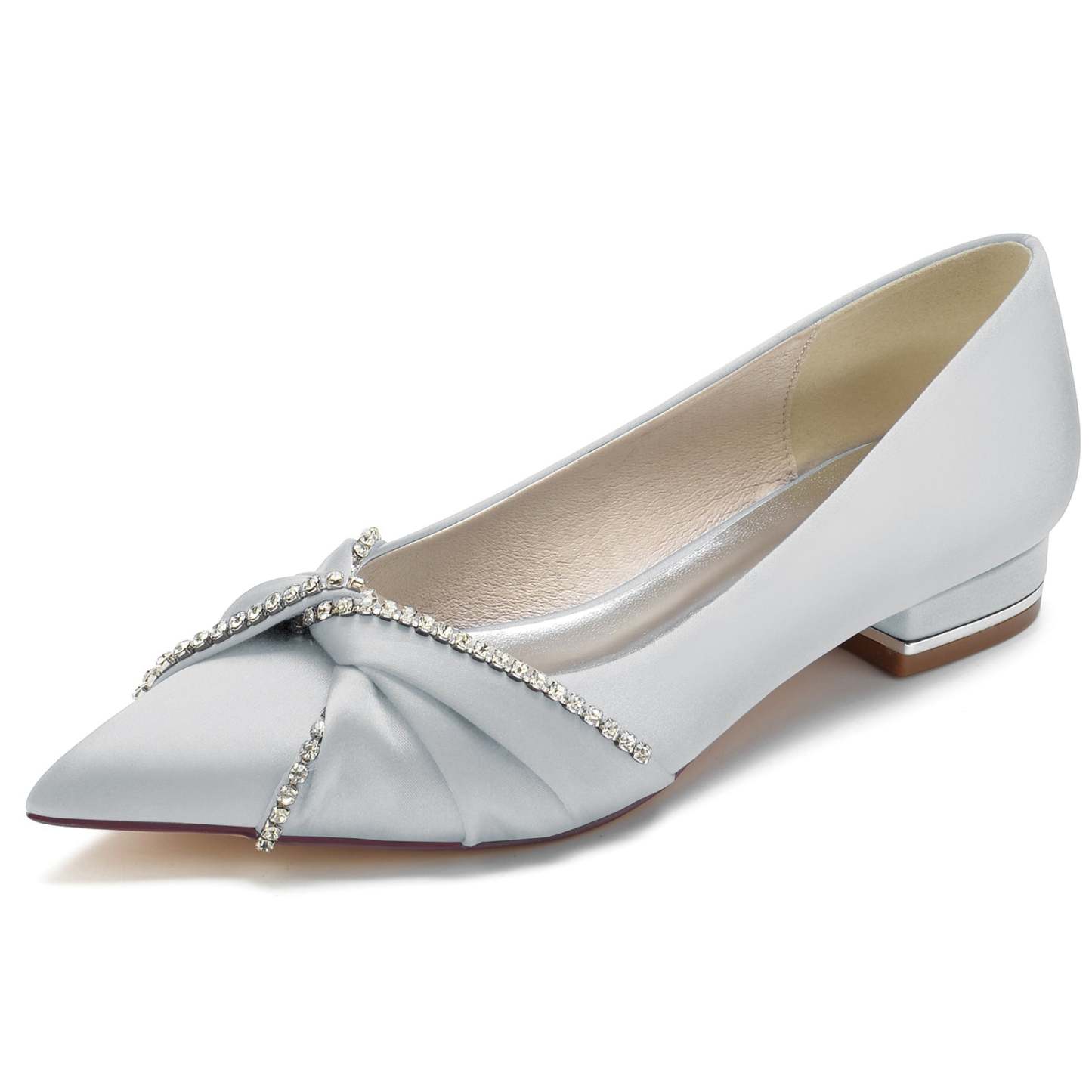 Bridal Shoes for Women with Silk Satin and Imitation Crystal Low Pointed Toe