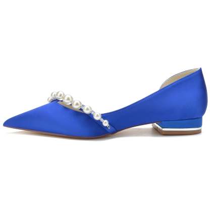 White Pearl Low-Heel Bridal Shoes for Women with Pointed Toe