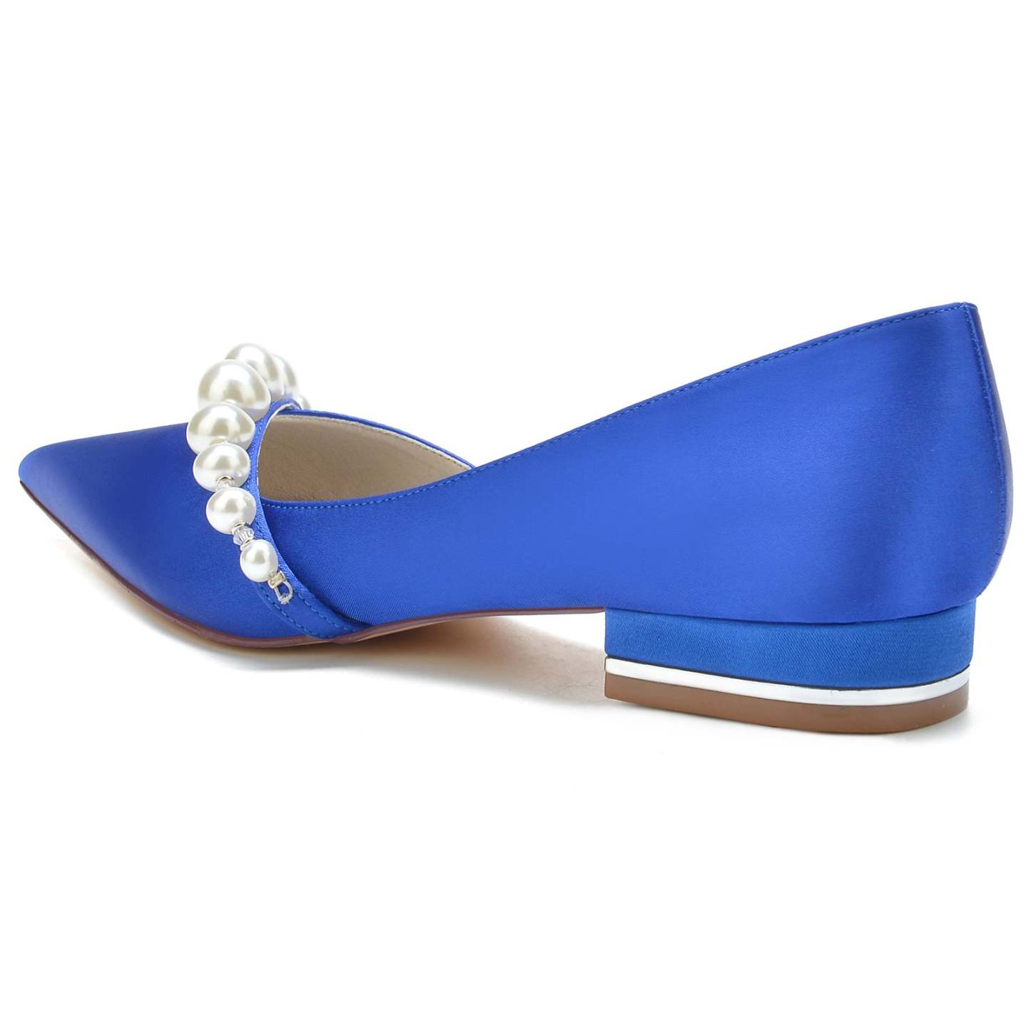White Pearl Low-Heel Bridal Shoes for Women with Pointed Toe