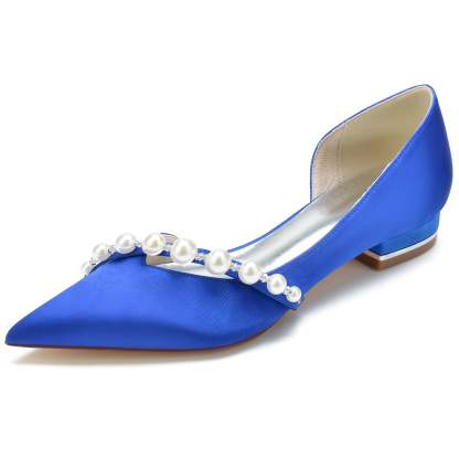White Pearl Low-Heel Bridal Shoes for Women with Pointed Toe
