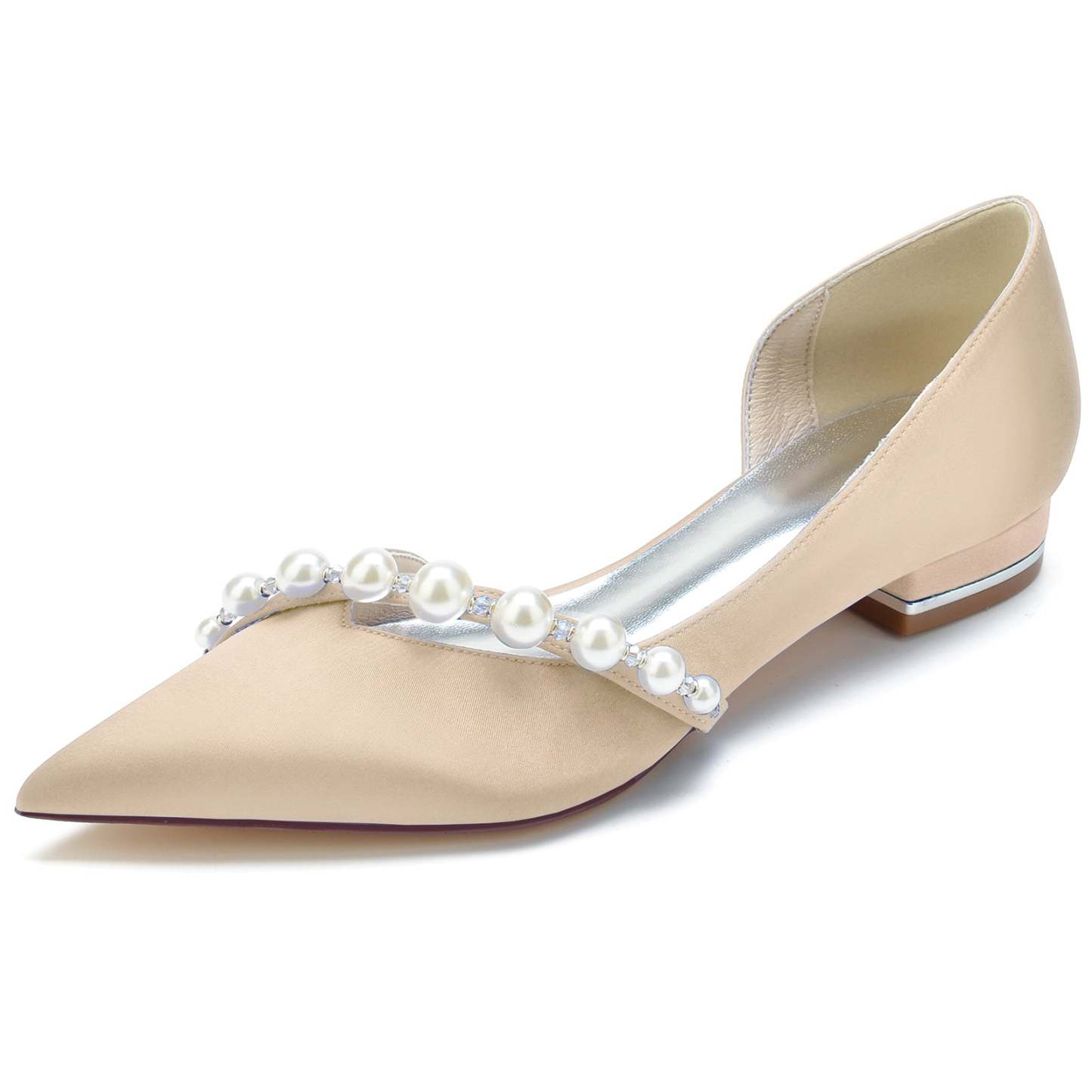White Pearl Low-Heel Bridal Shoes for Women with Pointed Toe