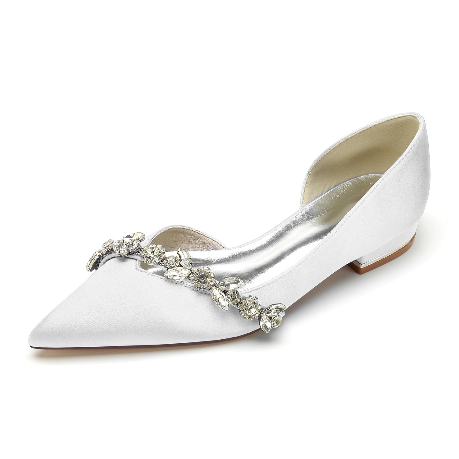 Bridal Shoes for Women with Rhinestones Low Heel and Pointed Toe in Minimalist Style