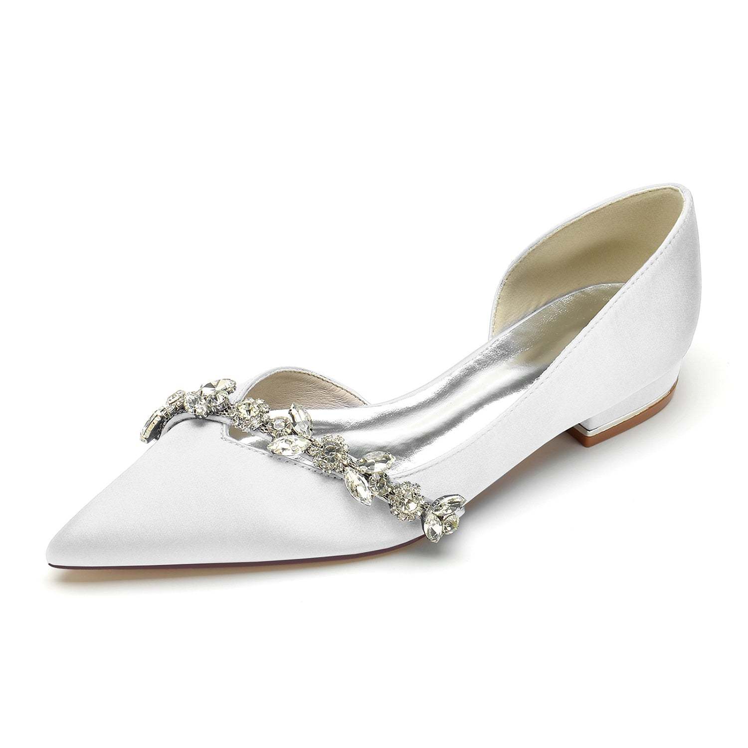 Bridal Shoes for Women with Rhinestones Low Heel and Pointed Toe in Minimalist Style