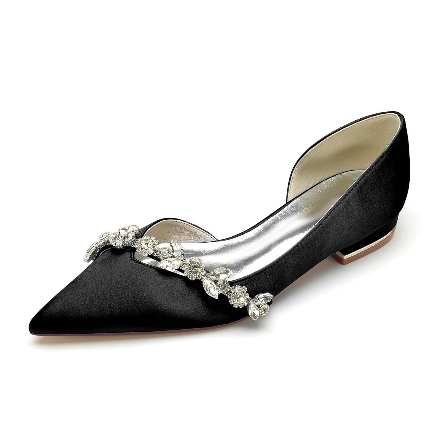 Bridal Shoes for Women with Rhinestones Low Heel and Pointed Toe in Minimalist Style