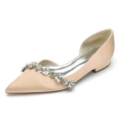 Bridal Shoes for Women with Rhinestones Low Heel and Pointed Toe in Minimalist Style