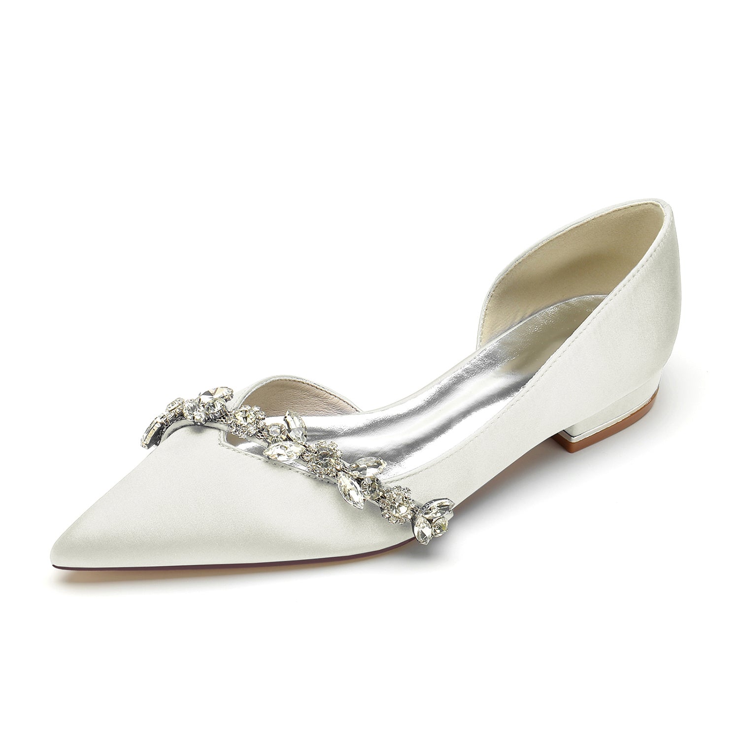 Bridal Shoes for Women with Rhinestones Low Heel and Pointed Toe in Minimalist Style