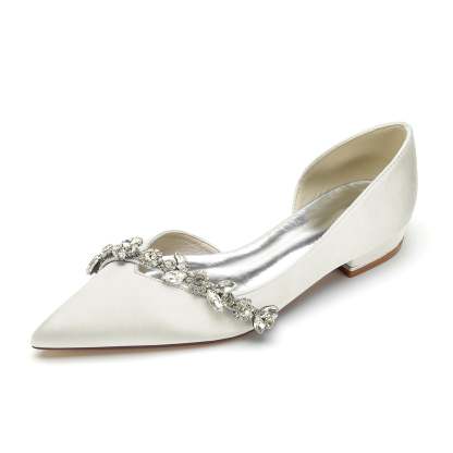 Bridal Shoes for Women with Rhinestones Low Heel and Pointed Toe in Minimalist Style