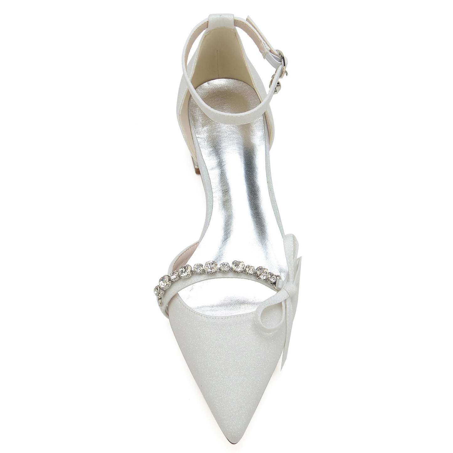 Bridal Shoes for Women with Crystal Bow and Glitter Pointed Toe