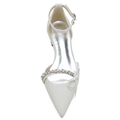 Bridal Shoes for Women with Crystal Bow and Glitter Pointed Toe