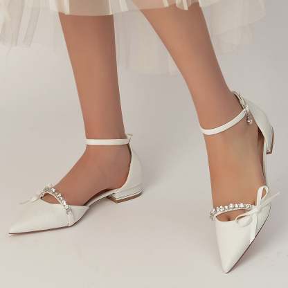 Bridal Shoes for Women with Crystal Bow and Glitter Pointed Toe