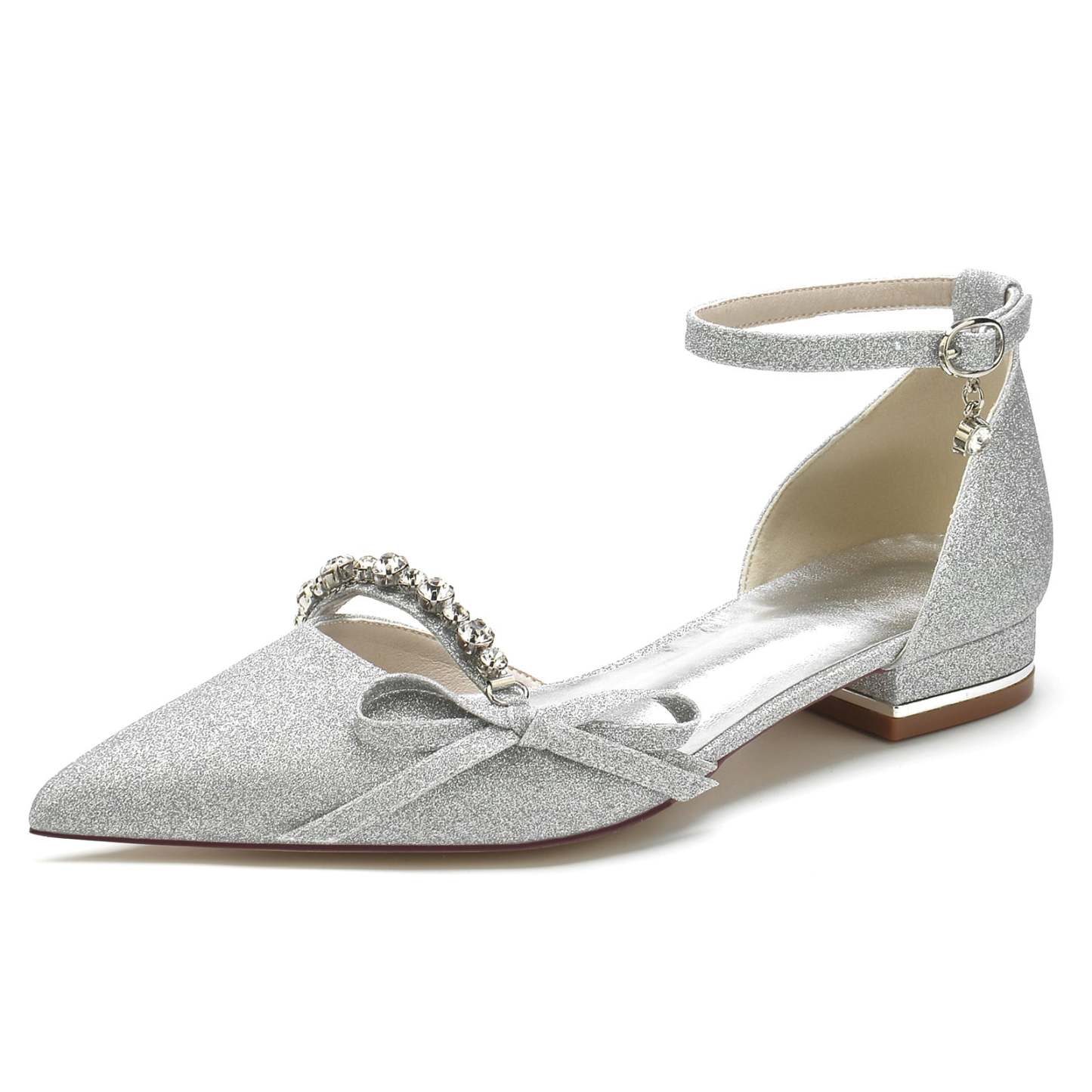 Bridal Shoes for Women with Crystal Bow and Glitter Pointed Toe