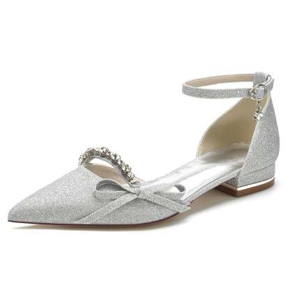 Bridal Shoes for Women with Crystal Bow and Glitter Pointed Toe