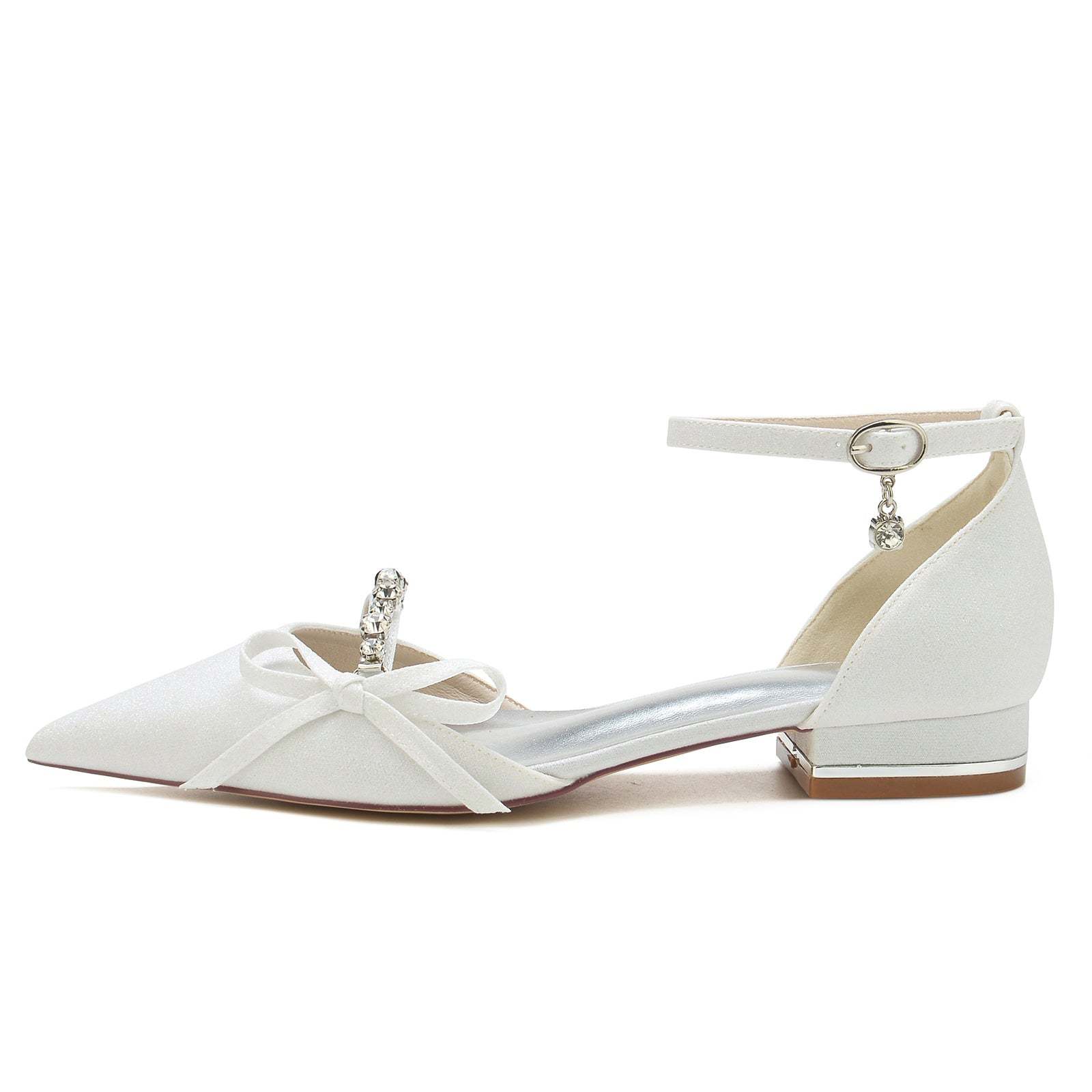 Bridal Shoes for Women with Crystal Bow and Glitter Pointed Toe
