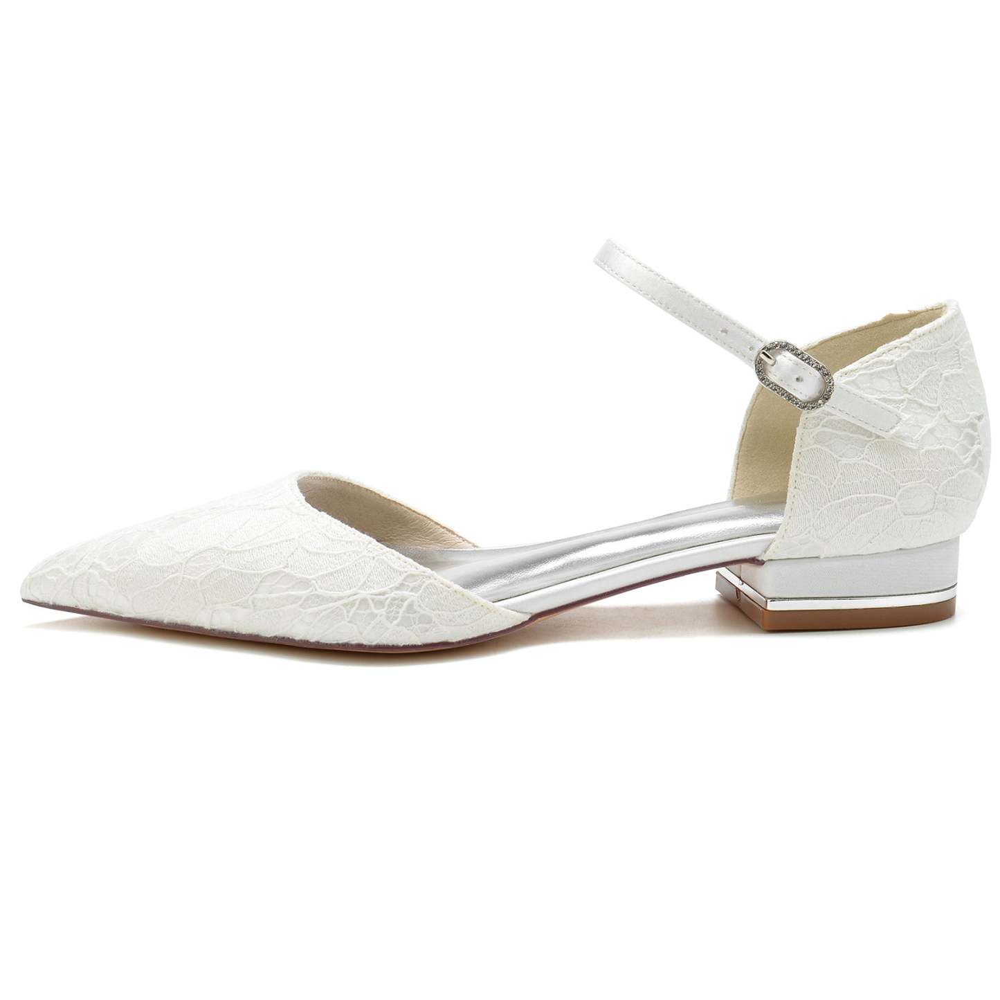 Bridal Shoes for Women with Silk Satin Lace and Crystal Buckle Closed Toe