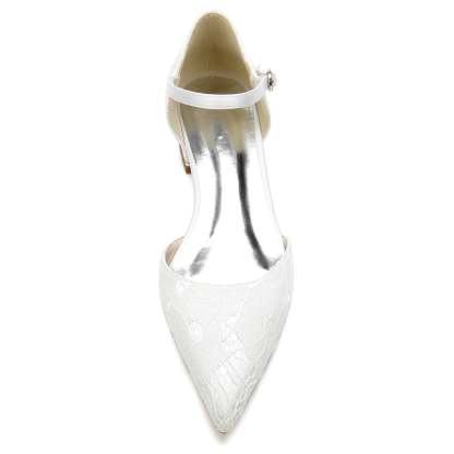 Bridal Shoes for Women with Silk Satin Lace and Crystal Buckle Closed Toe