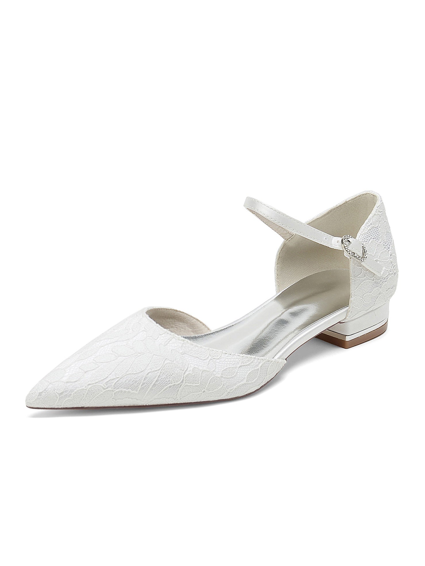 Bridesmaid Shoes for Women with Lace and Low Heel in Pointed Toe